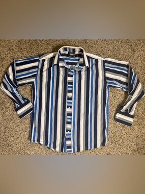South Pole Y2K Striped Long Sleeve Shirt in Blue/Navy/White/Orange